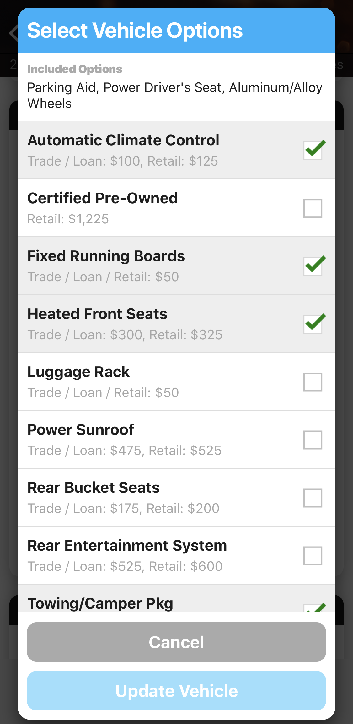 NADA Card Add Deducts in Carbly
