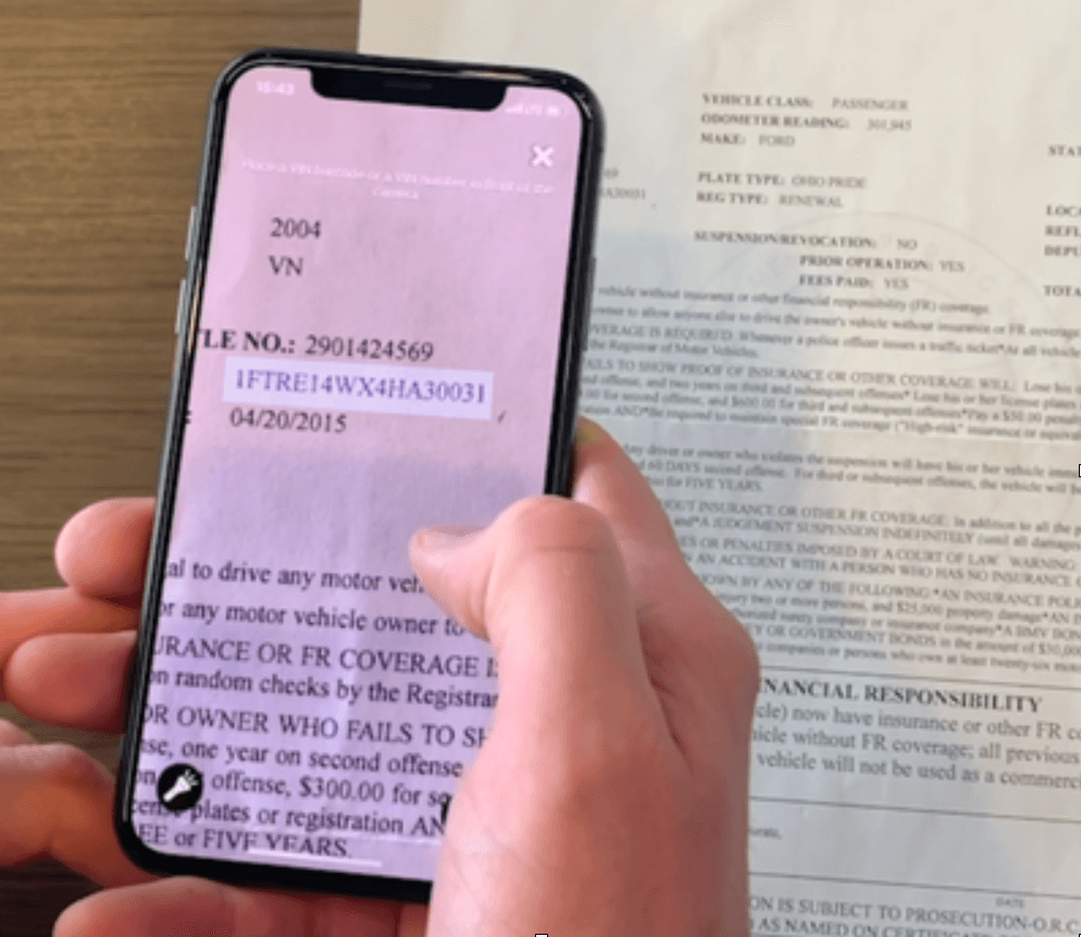 OCR VIN capture from document